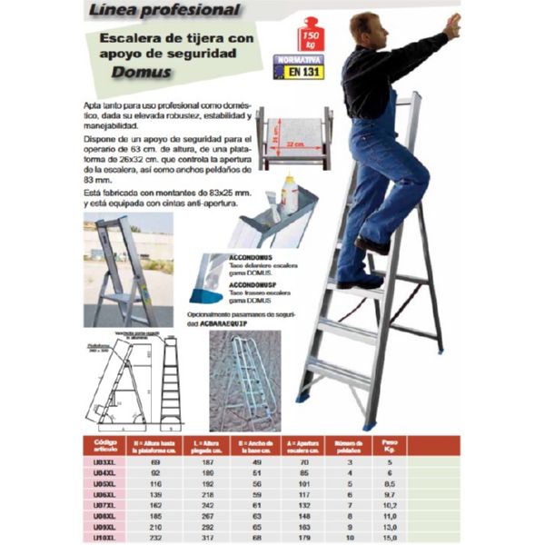 ESCALERA TIJERA C/APOYO SEGURIDAD DOMUS 6 PELDAÑOS U06XL PLABELL