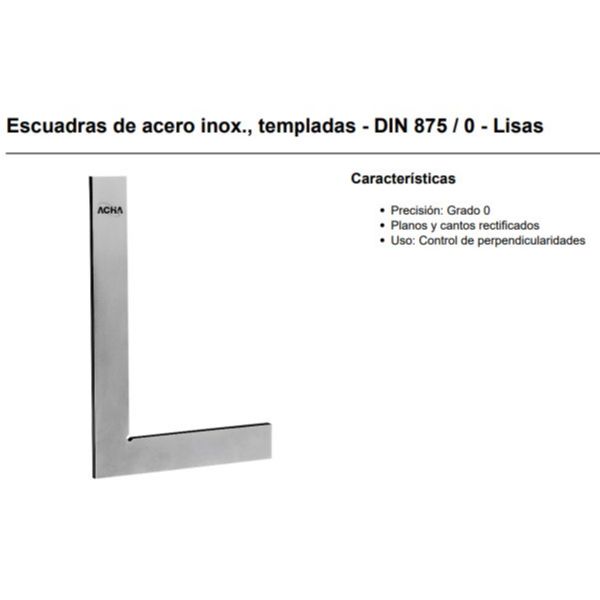 ESCUADRA DIN 875/0 DE ACERO INOX TEMPLADA LISA 150X100